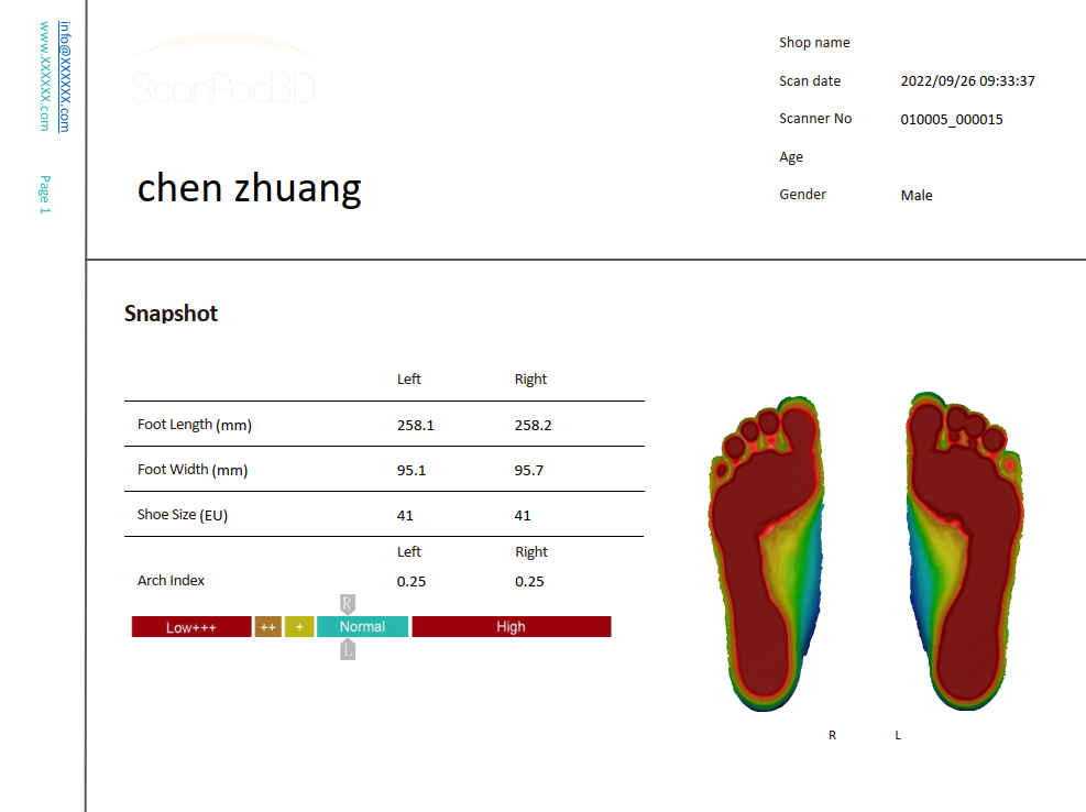 XSOL Laser Foot Plantar Scanner Report